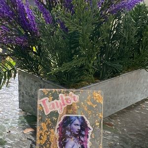 Taylor Swift Pink & Purple Portrait w Gold Flakes Resin Display Art & Mini Easel